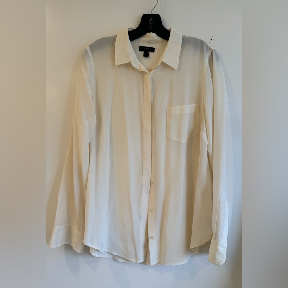 JCrew Women’s Silk Cream Sheer Button-Up Blouse size 10